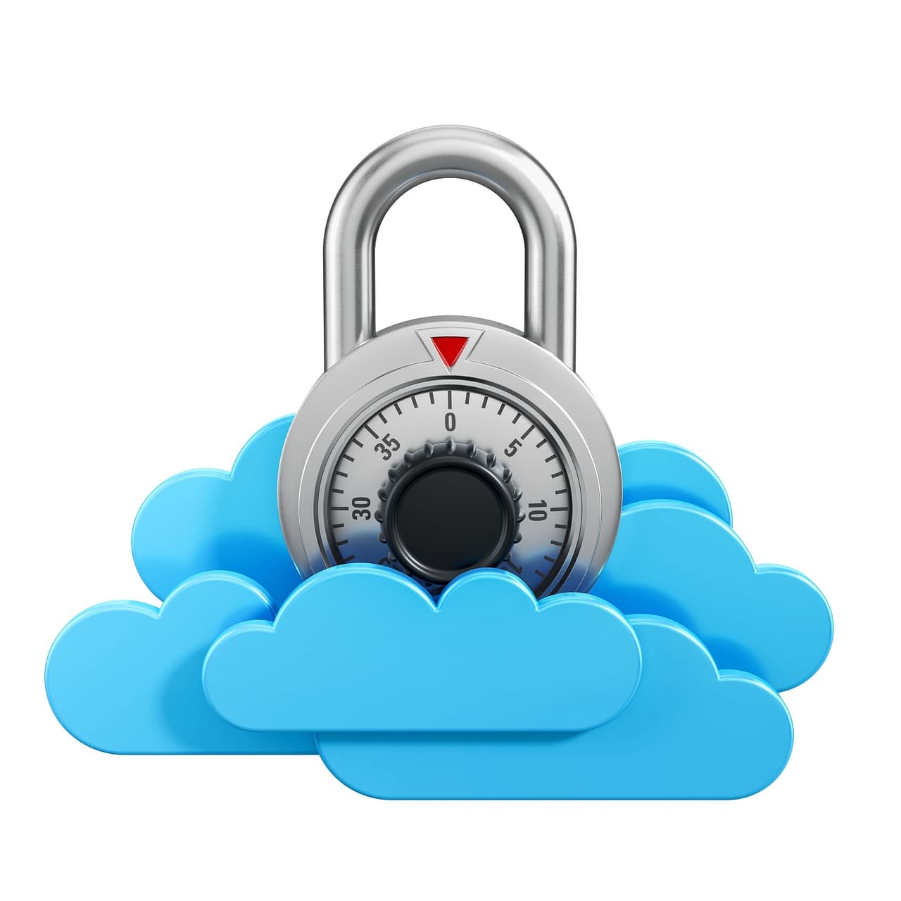 A combination padlock resting on cloud icons — how secure is your data on MEGA's cloud? The model is genuinely different from mainstream providers.
